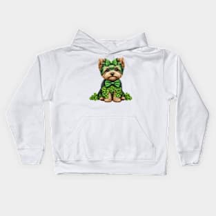 Clover Yorkshire Terrier Dog St Patricks Day Kids Hoodie